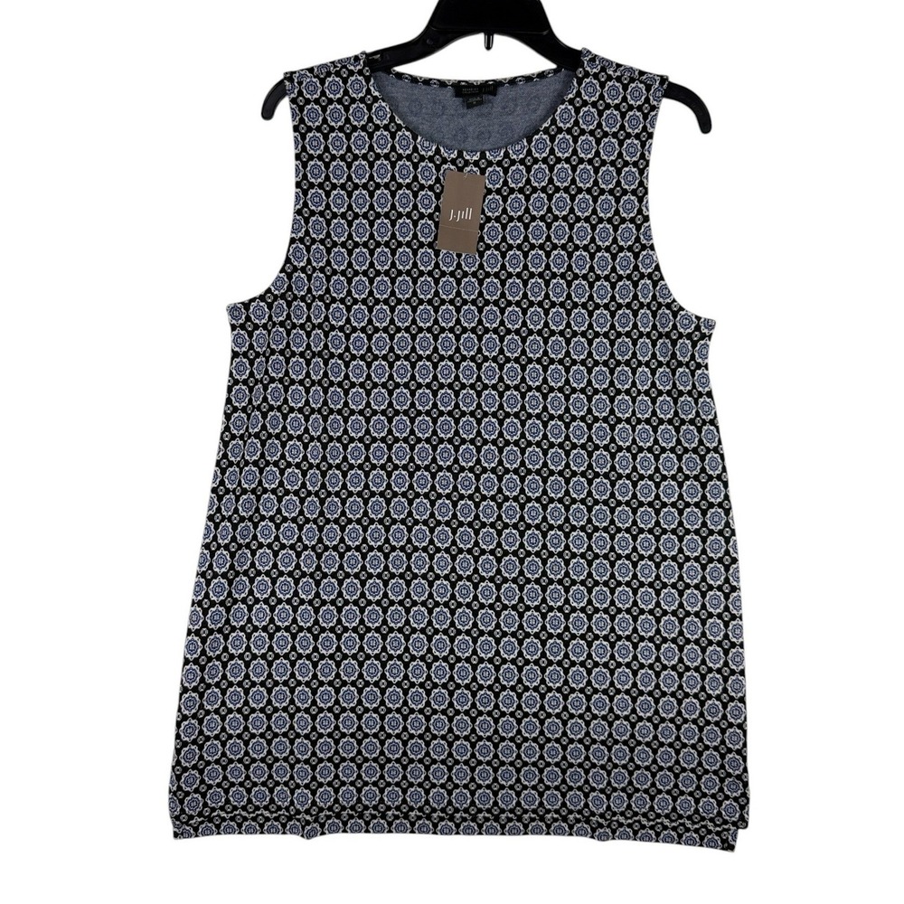 J. Jill Wearever Sleeveless Knit Top Black Multi Geometric Medallion‎ Medium NWT